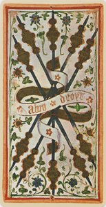 The Five of Wands, facsimile of a tarot card from the 